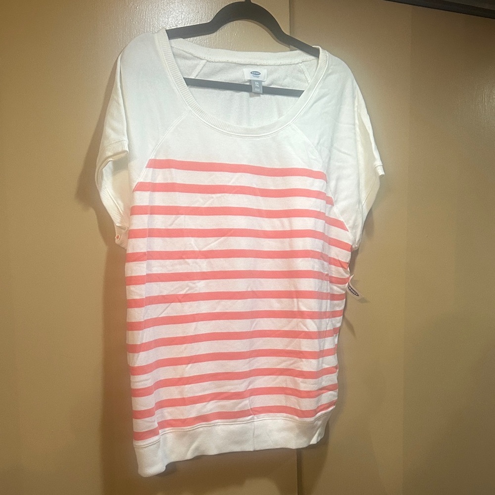 Old Navy Short Sleeve Tee with White and Coral Stripes